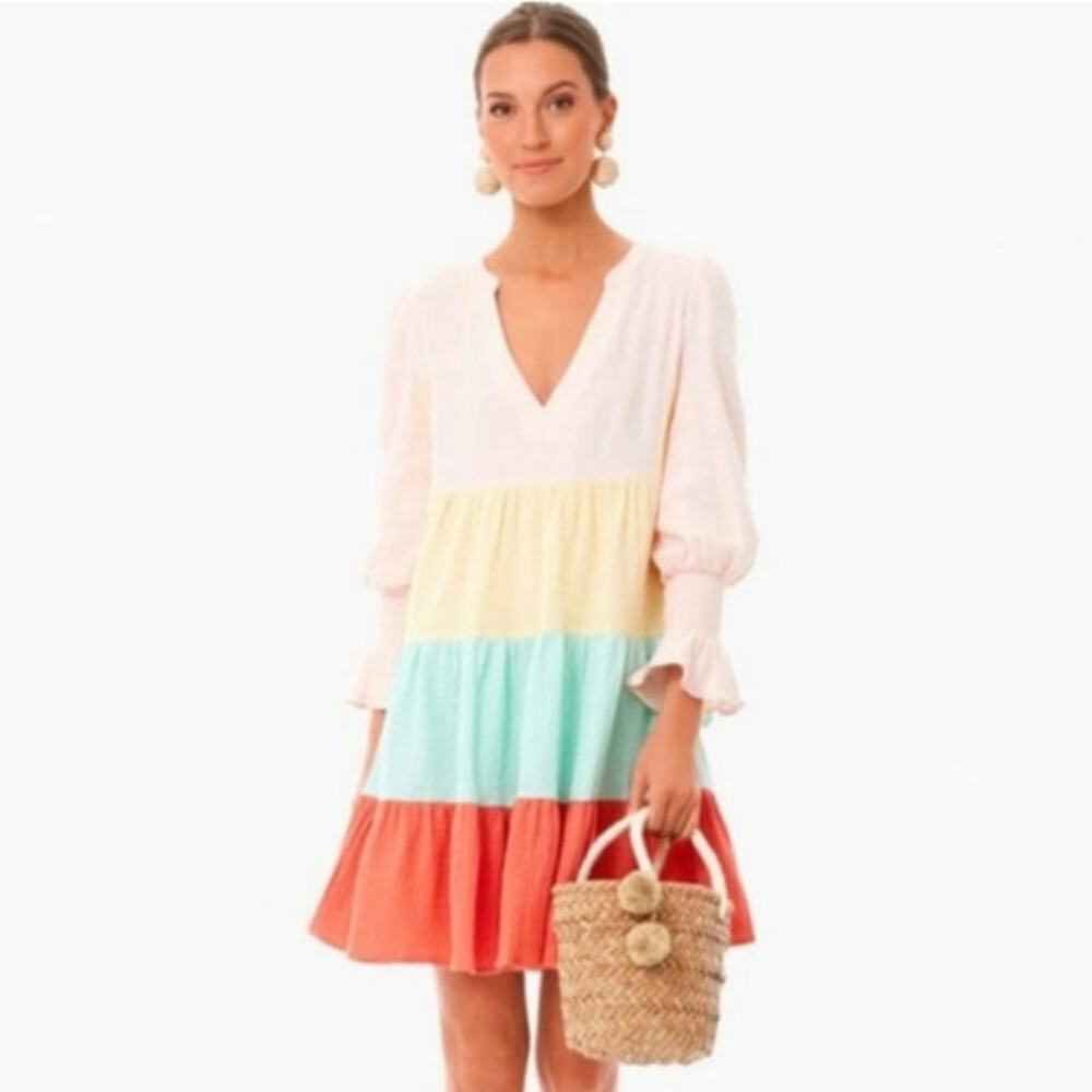 Pomander Place sz large sorbet colorblock tiered gauze dress
